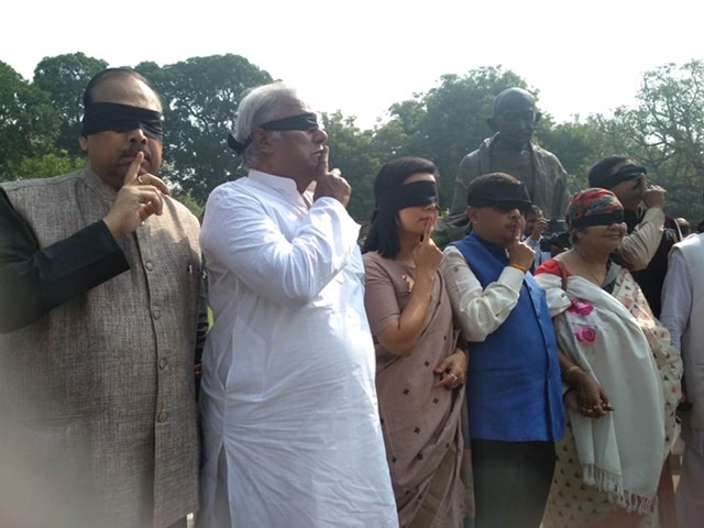 Black Band protest by TMC MPs in Parliament premises